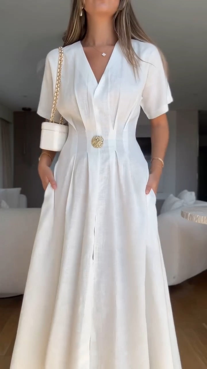 Elegant Button - Accentuated Maxi Dress - WOOLX