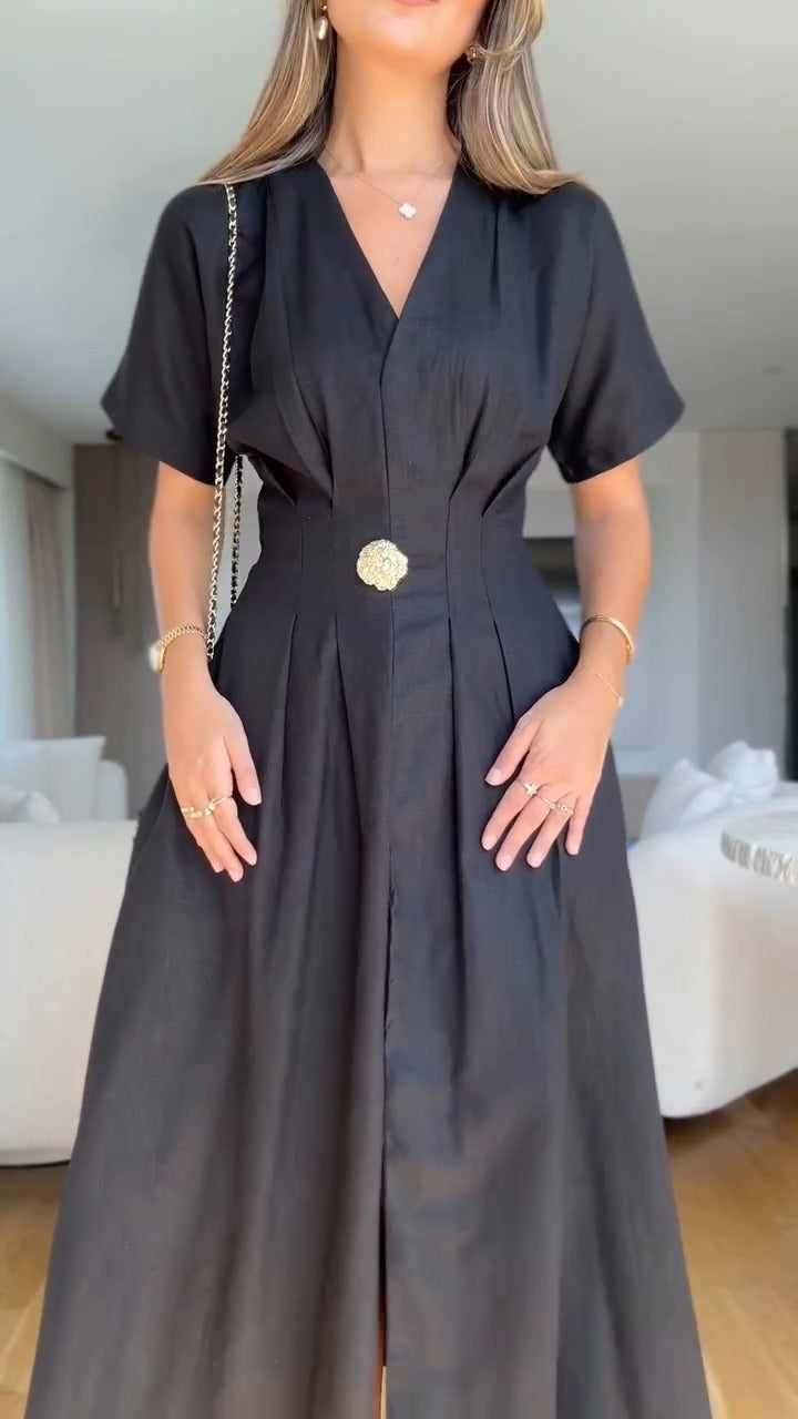 Elegant Button - Accentuated Maxi Dress - WOOLX