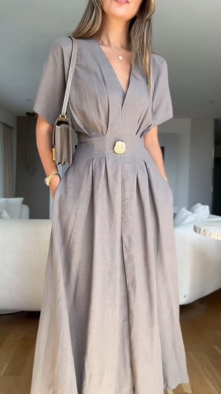 Elegant Button - Accentuated Maxi Dress - WOOLX