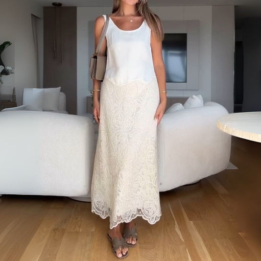 Elegant White Lace Maxi Dress - WOOLX