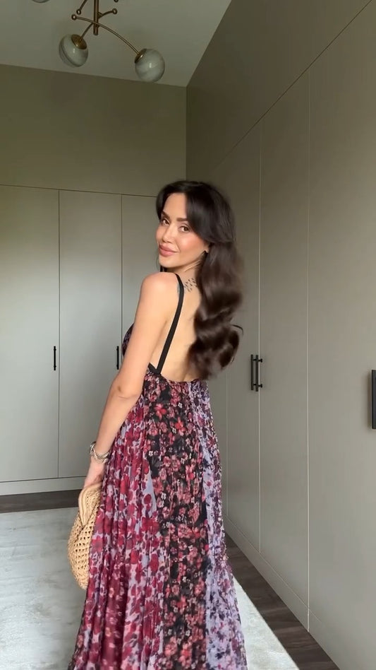 Gorgeous Floral Print Spaghetti - Strap Maxi Dress - WOOLX