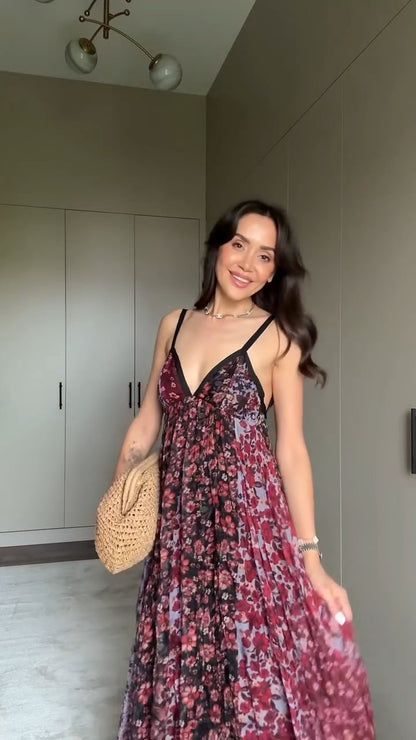 Gorgeous Floral Print Spaghetti - Strap Maxi Dress - WOOLX