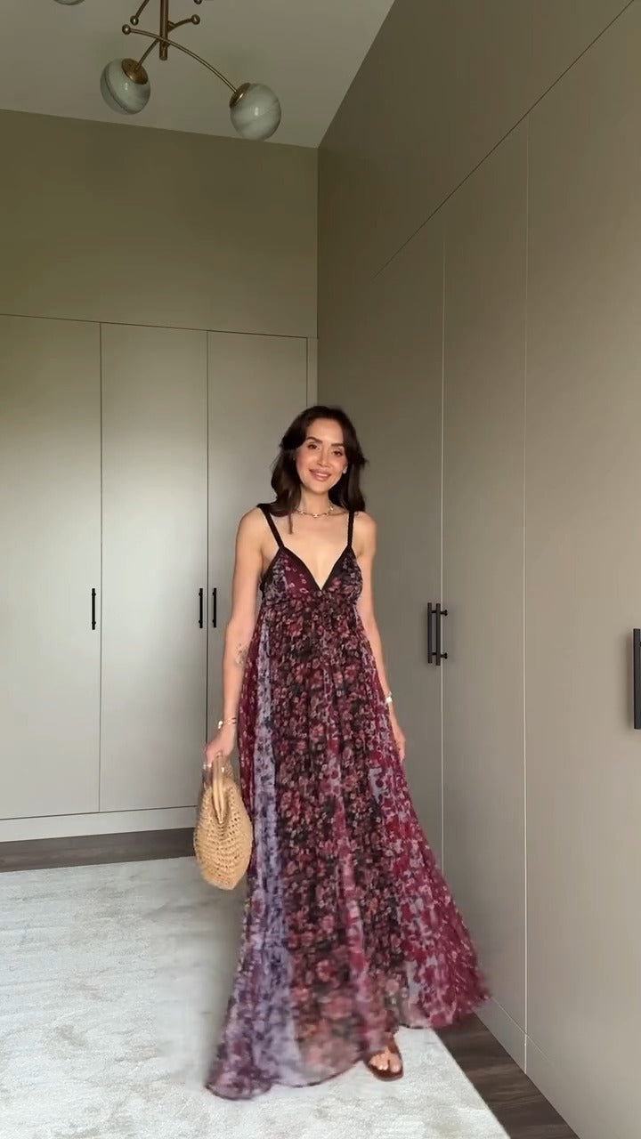 Gorgeous Floral Print Spaghetti - Strap Maxi Dress - WOOLX
