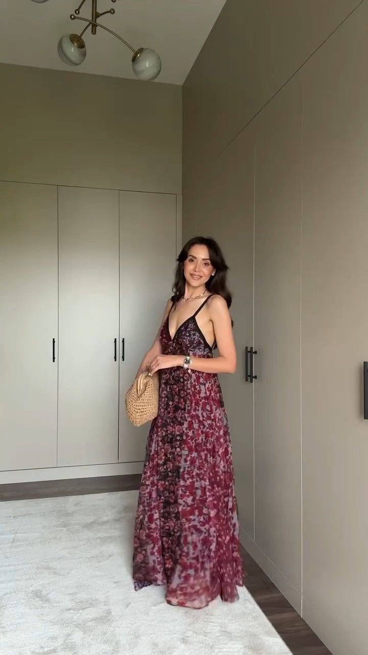 Gorgeous Floral Print Spaghetti - Strap Maxi Dress - WOOLX