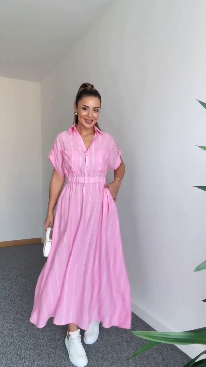 Charming Pink Striped Shirt - Style Maxi Dress - WOOLX