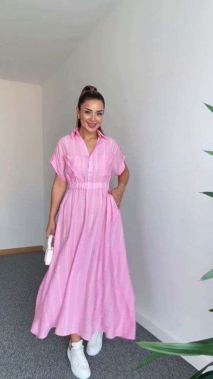 Charming Pink Striped Shirt - Style Maxi Dress - WOOLX