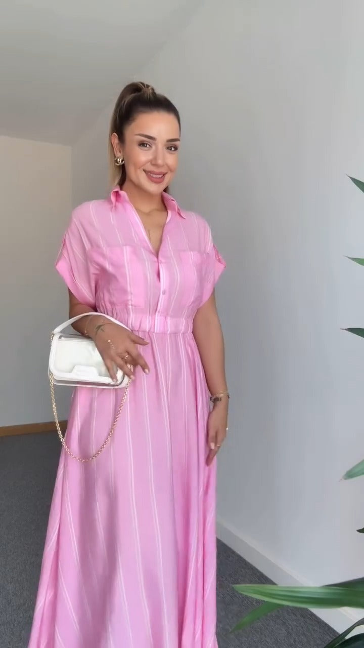 Charming Pink Striped Shirt - Style Maxi Dress - WOOLX