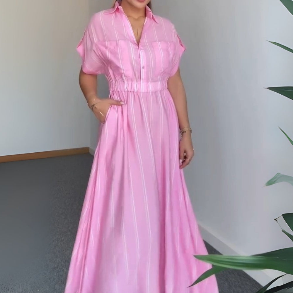 Charming Pink Striped Shirt - Style Maxi Dress - WOOLX