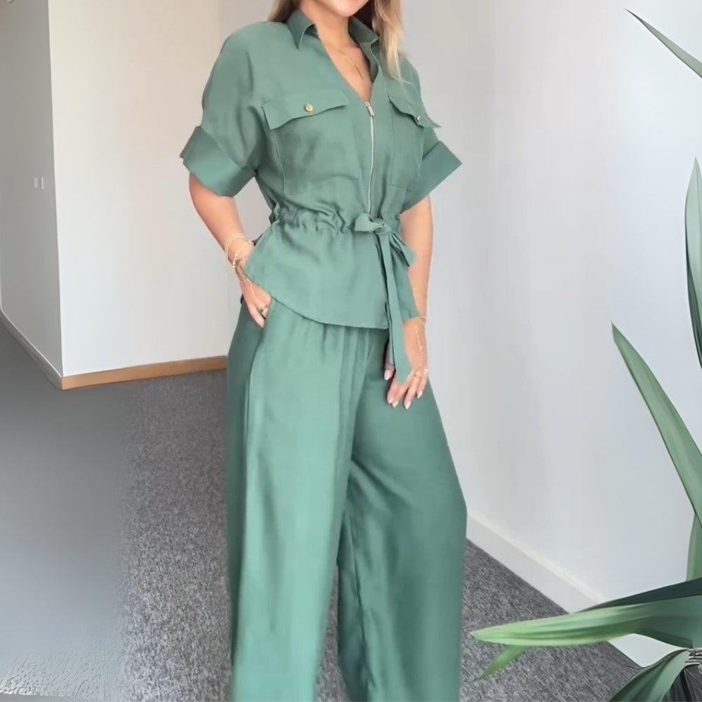 Stylish Olive Green Utility Style Two Piece Set - WOOLX