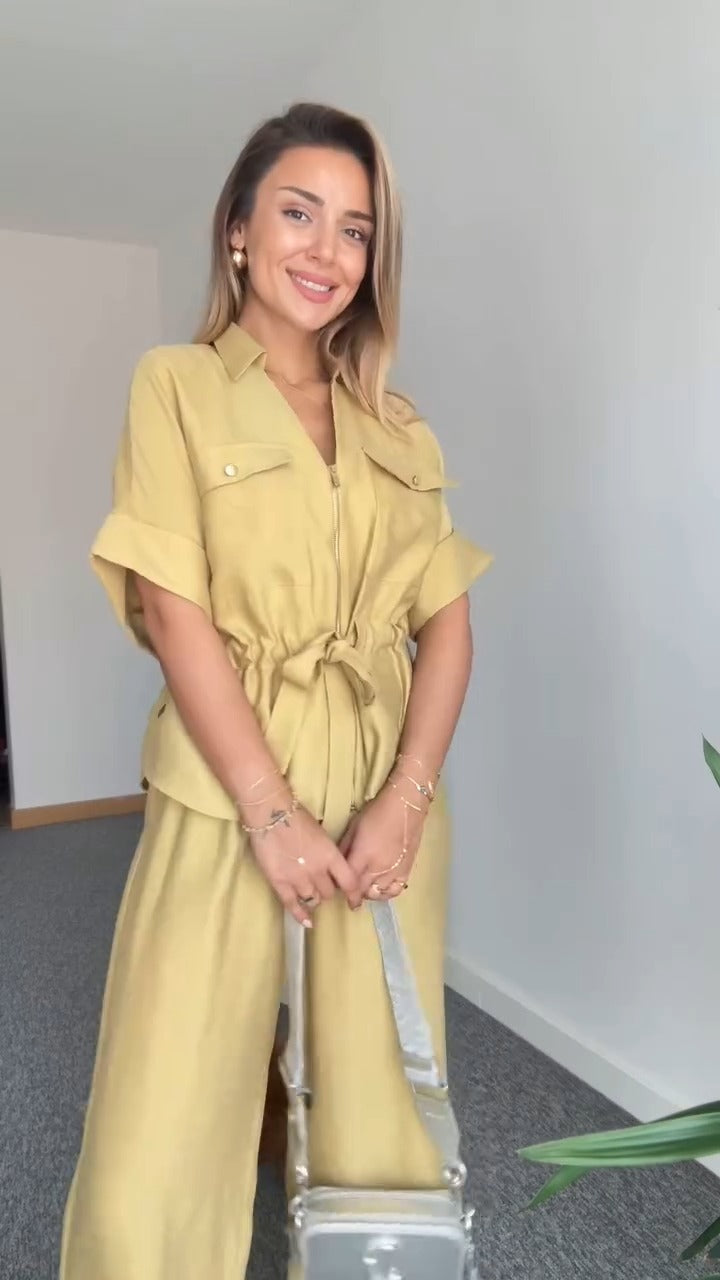 Stylish Olive Green Utility Style Two Piece Set - WOOLX