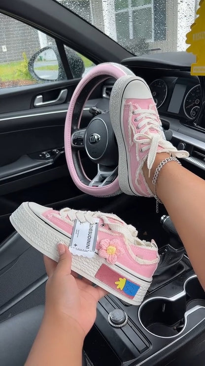 Chic Canvas Sneakers With Decorative Elements - WOOLX