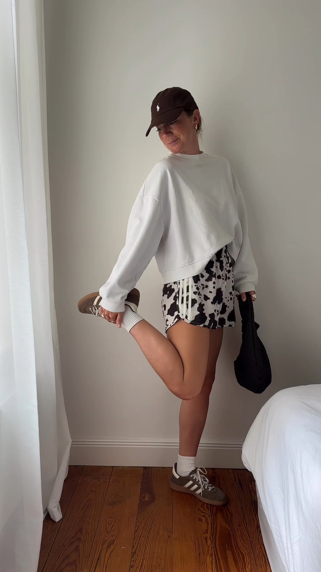Casual White Sweatshirt With Cow Print Shorts Outfit Set - WOOLX