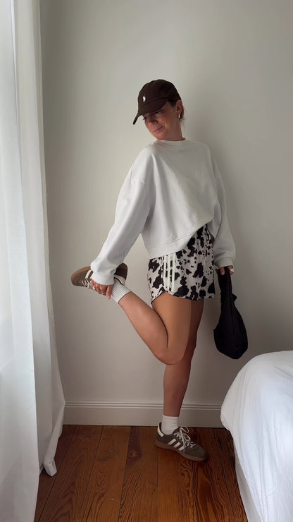 Casual White Sweatshirt With Cow Print Shorts Outfit Set - WOOLX