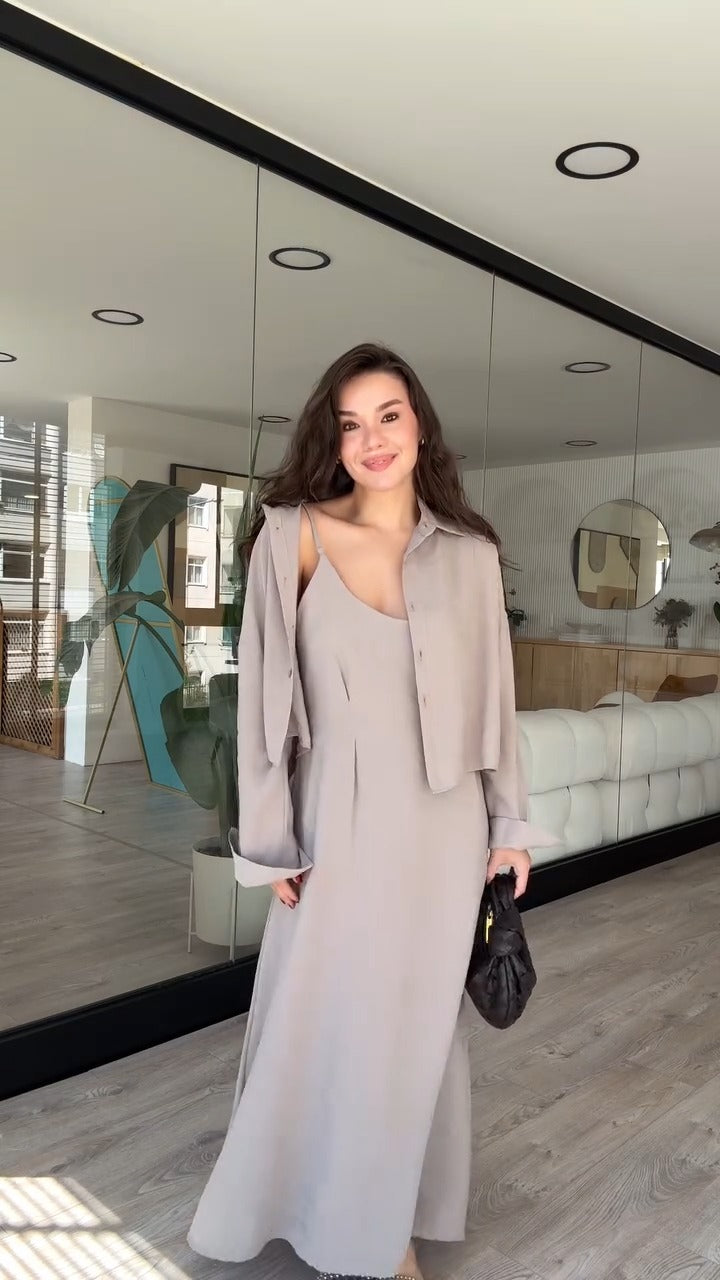 Sophisticated Chocolate - Brown Button - Up Shirt And Maxi Dress Set - WOOLX