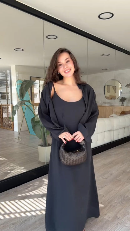 Sophisticated Chocolate - Brown Button - Up Shirt And Maxi Dress Set - WOOLX