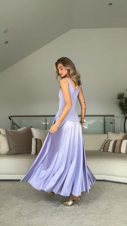 Graceful Ombre Lavender Satin Maxi Dress - WOOLX