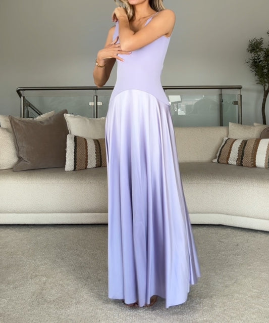 Graceful Ombre Lavender Satin Maxi Dress - WOOLX