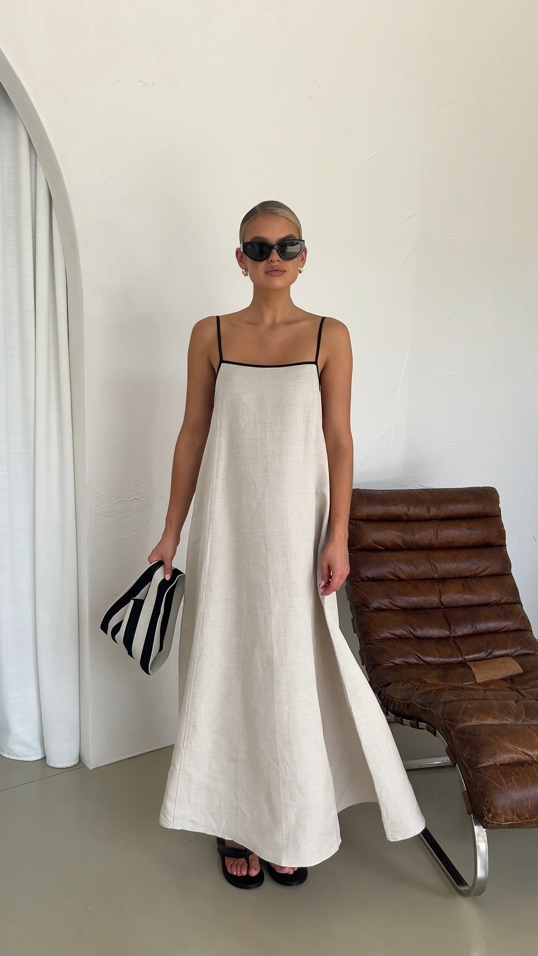 Simple Elegant Off - White Linen Maxi Dress - WOOLX