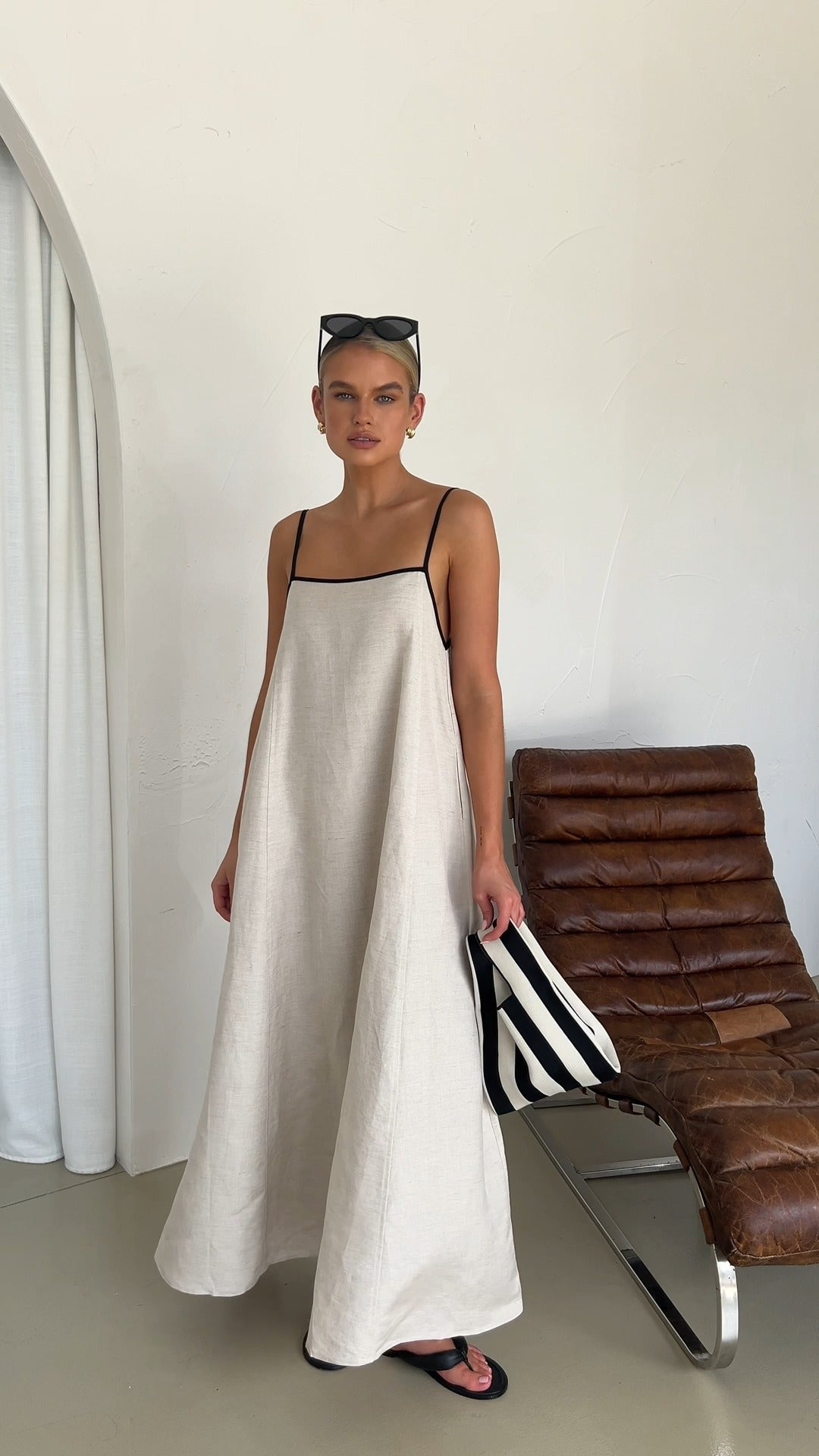 Simple Elegant Off - White Linen Maxi Dress - WOOLX