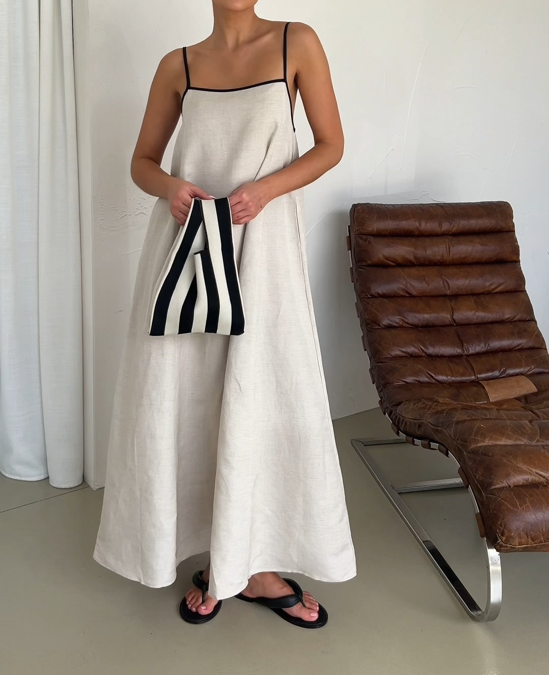 Simple Elegant Off - White Linen Maxi Dress - WOOLX