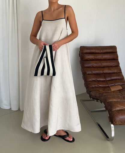 Simple Elegant Off - White Linen Maxi Dress - WOOLX