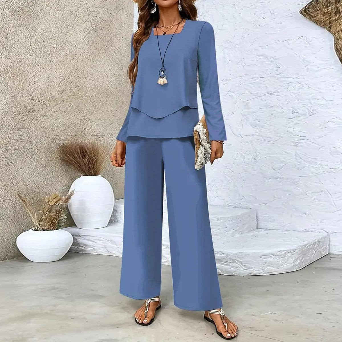 Blue Long Sleeve Two Piece Set - WOOLX