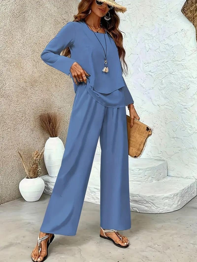 Blue Long Sleeve Two Piece Set - WOOLX