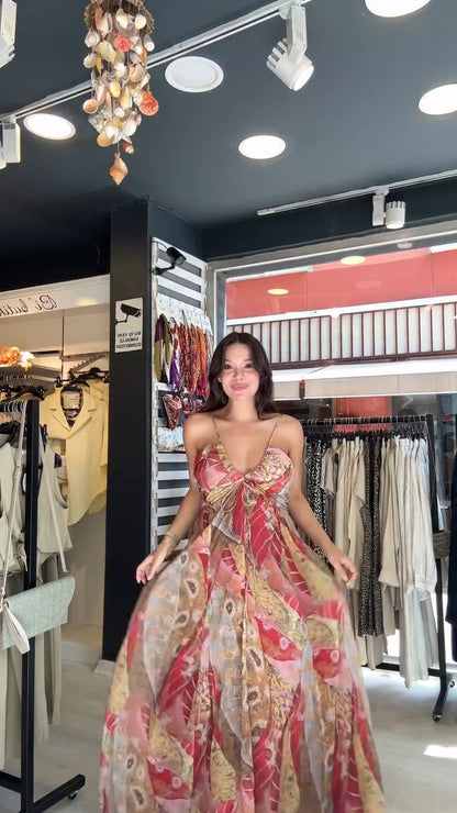 Bohemian Print Spaghetti Strap Maxi Dress - WOOLX