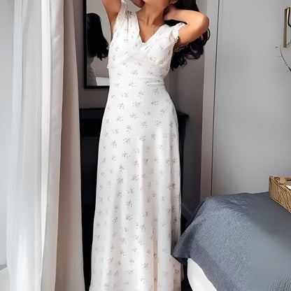 Delicate Floral Print V - Neck Maxi Dress - WOOLX