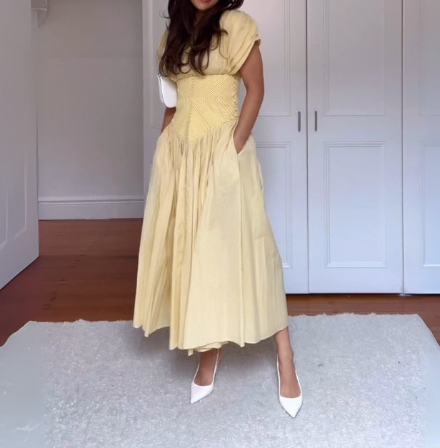 Charming Light Yellow Midi Dress - WOOLX