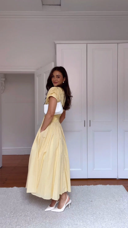 Charming Light Yellow Midi Dress - WOOLX
