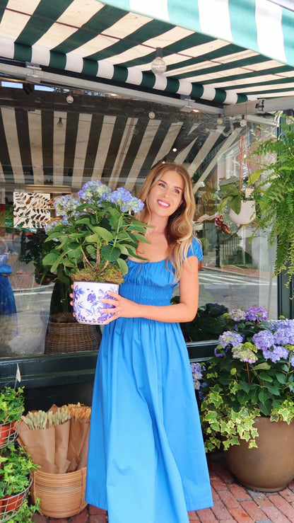 Sweetheart Neckline Puff Sleeve Midi Dress In Blue - WOOLX