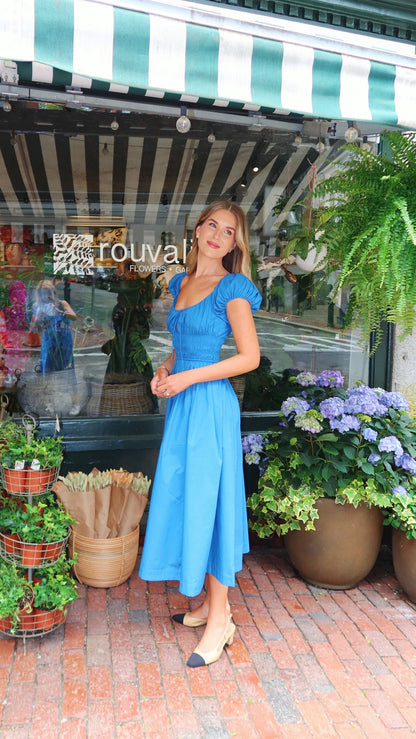 Sweetheart Neckline Puff Sleeve Midi Dress In Blue - WOOLX