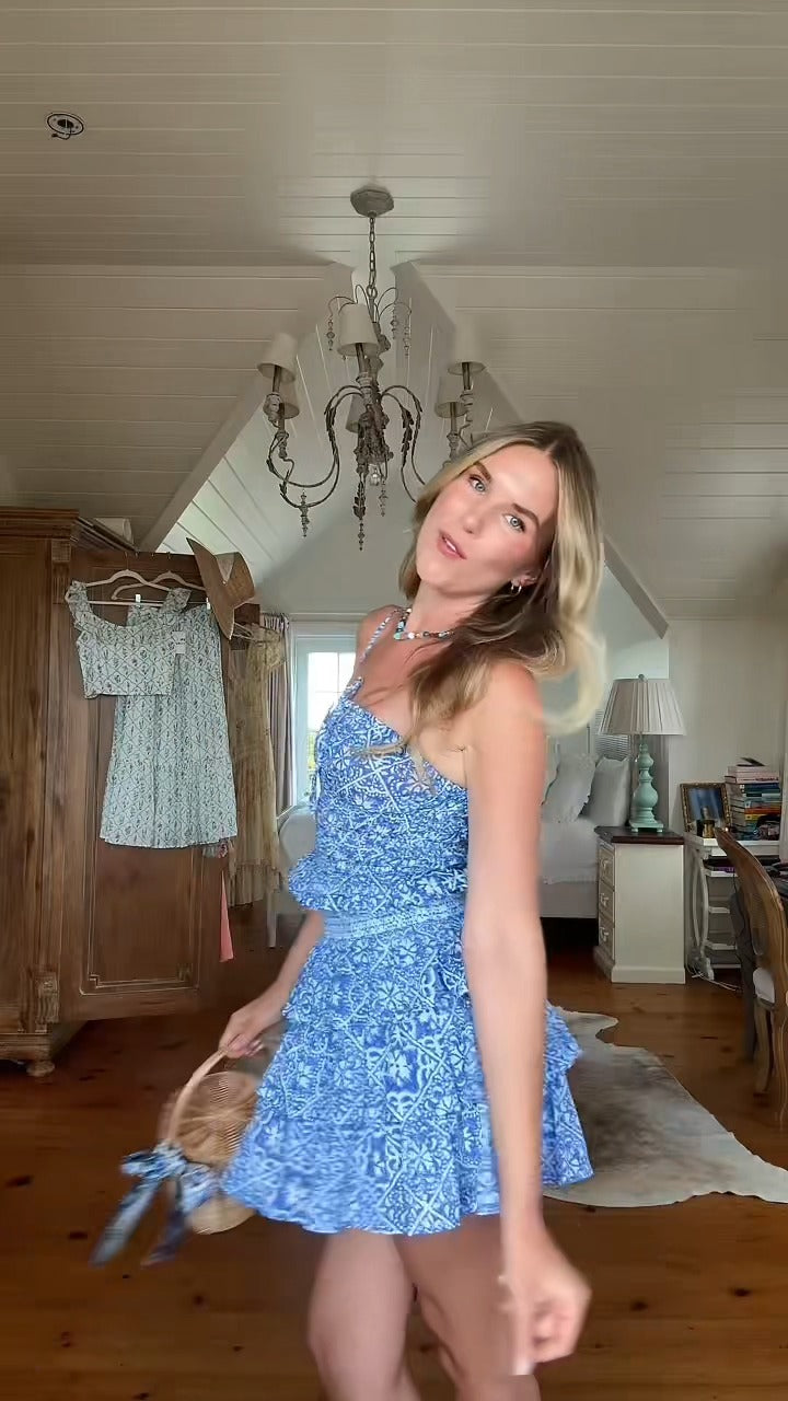 Blue Boho Print Strapless Mini Dress - WOOLX