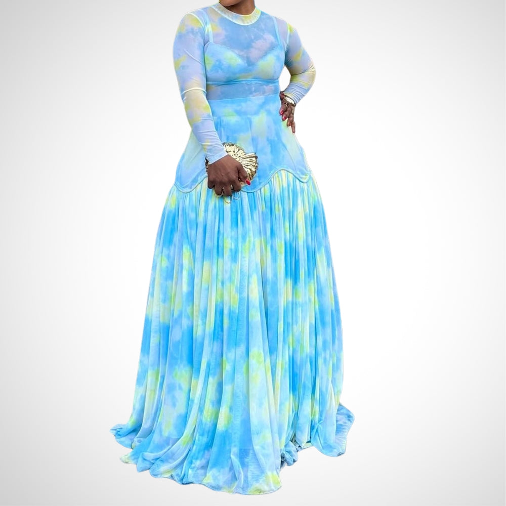 See-through Printed Patchwork Maxi Dress - WOOLX