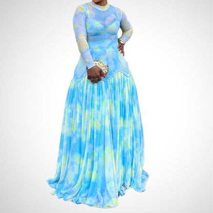 See-through Printed Patchwork Maxi Dress - WOOLX