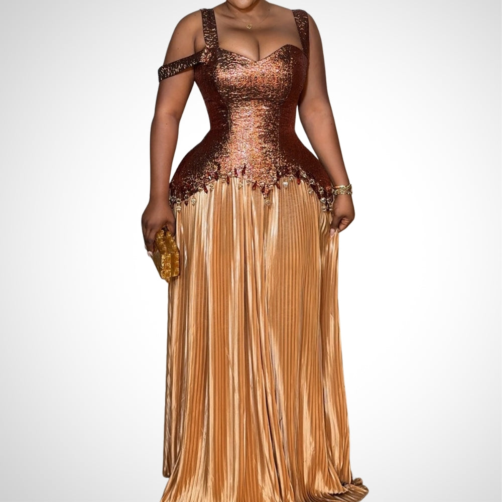 Patchwork Pleated Sling Dress - WOOLX