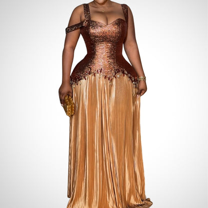 Patchwork Pleated Sling Dress - WOOLX