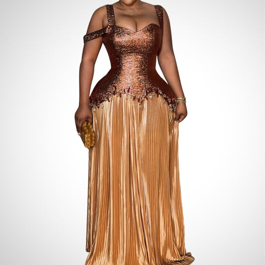 Patchwork Pleated Sling Dress - WOOLX