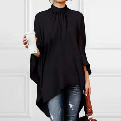 Black High - Low Poncho Style Blouse - WOOLX