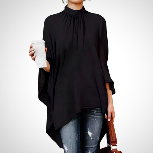 Black High - Low Poncho Style Blouse - WOOLX