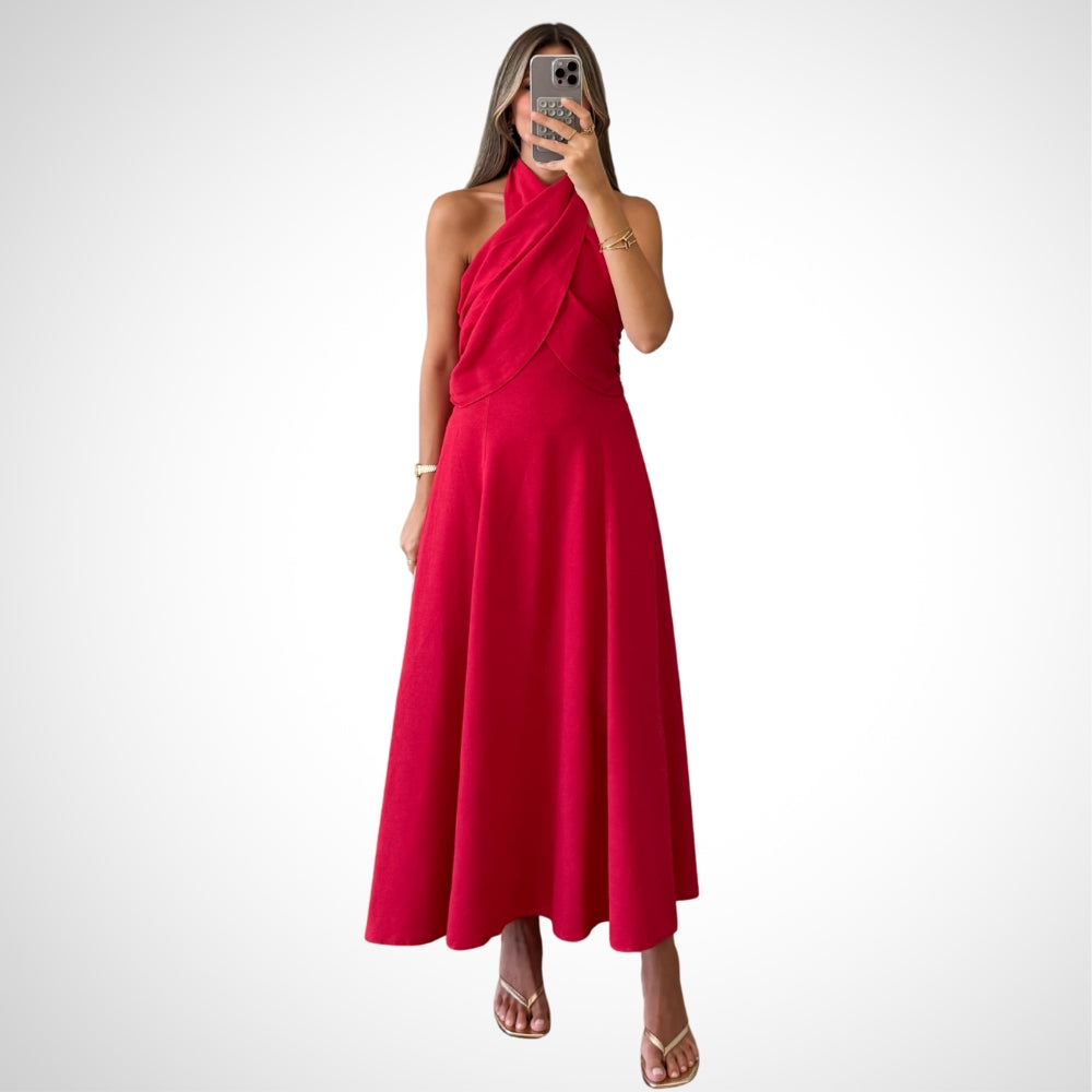Stunning Red Halter - Neck Maxi Dress - WOOLX