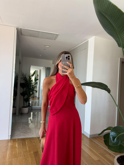 Stunning Red Halter - Neck Maxi Dress - WOOLX