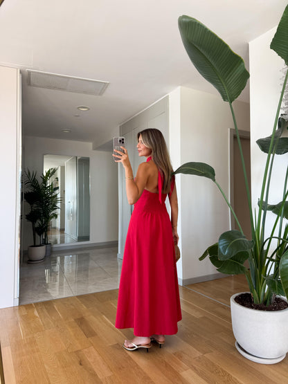 Stunning Red Halter - Neck Maxi Dress - WOOLX