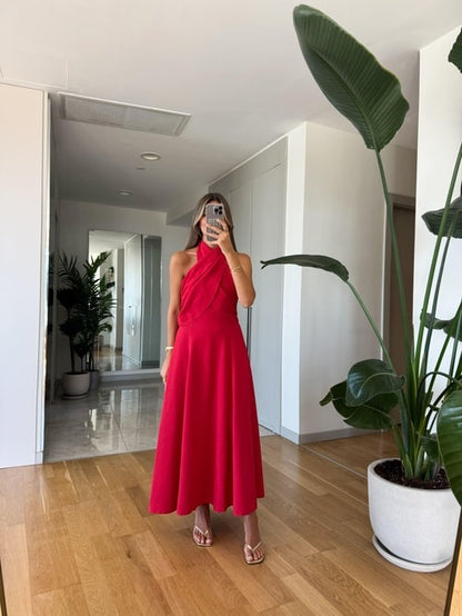 Stunning Red Halter - Neck Maxi Dress - WOOLX