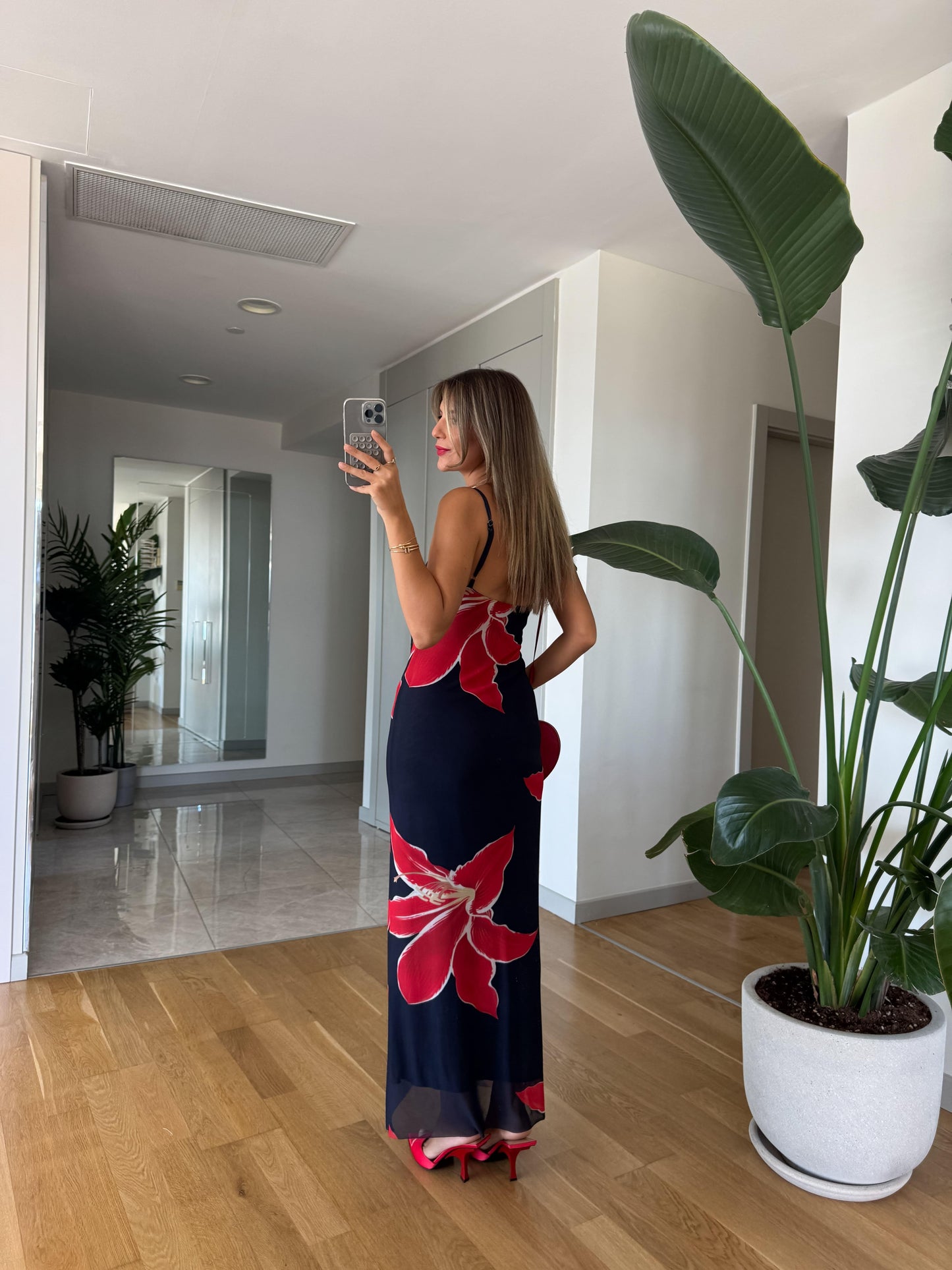 Navy Blue Floral Print Maxi Sundress - WOOLX