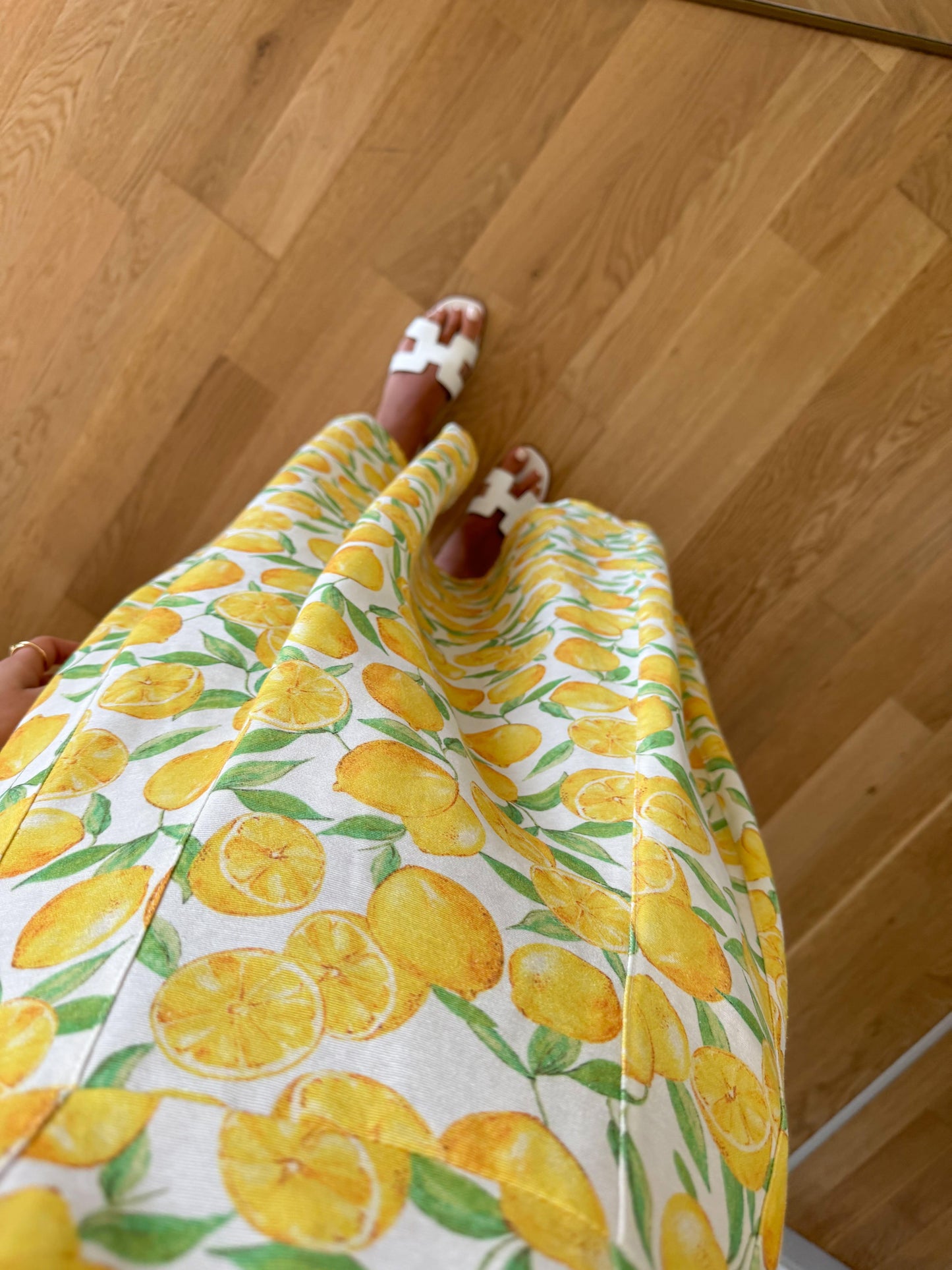 Lemon Print Tie Strap Midi Dress - WOOLX