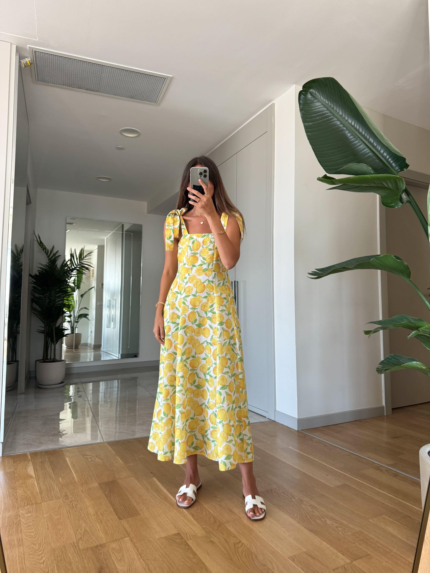 Lemon Print Tie Strap Midi Dress - WOOLX