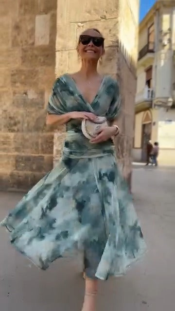 Blue Tie Dye V Neck Maxi Dress - WOOLX