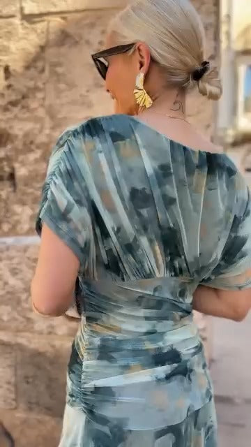 Blue Tie Dye V Neck Maxi Dress - WOOLX